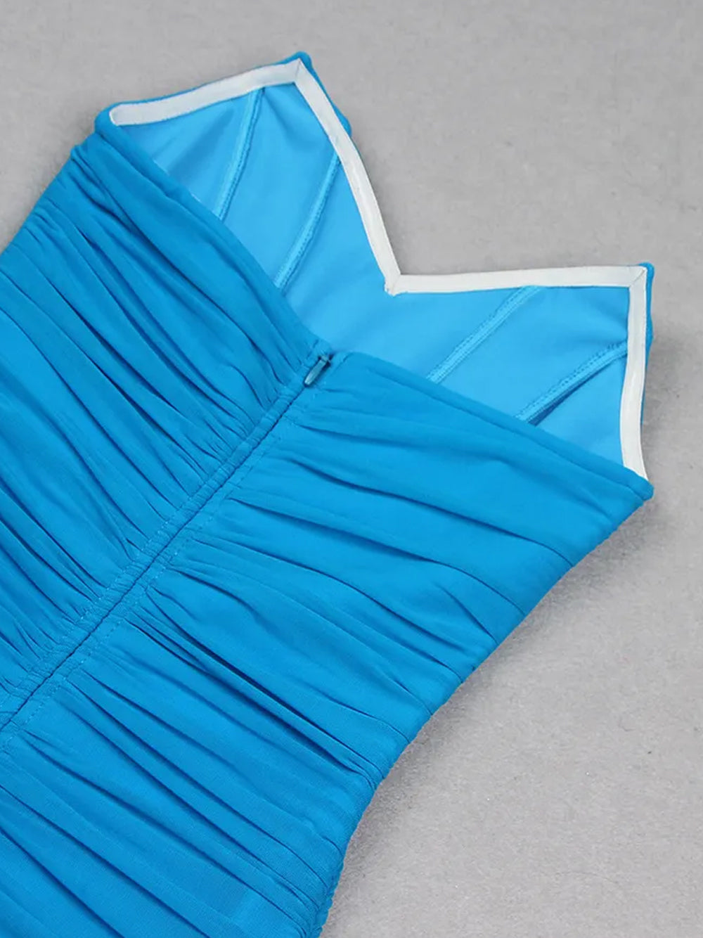 Blue Strapless Sweetheart Ruched Bodycon Midi Dress