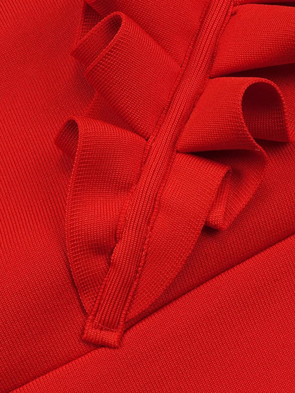 Red One-Shoulder Ruffle Trim Front Slit Bodycon Midi Dress 4