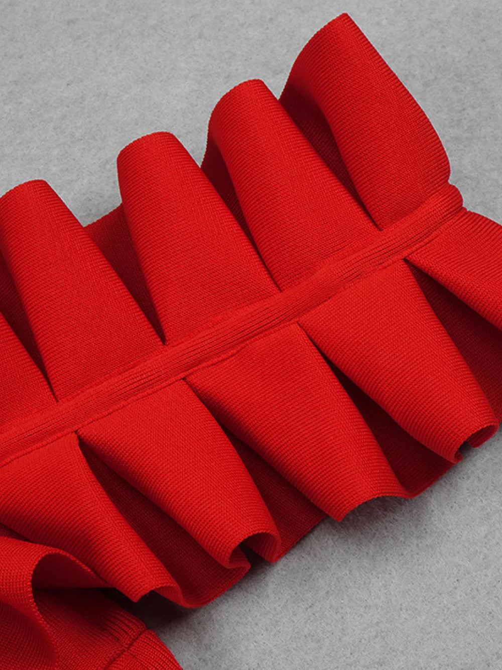 Red One-Shoulder Ruffle Trim Front Slit Bodycon Midi Dress 5