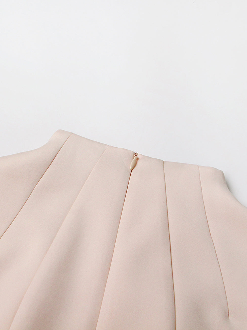Apricot Mock Neck Sleeveless Grid Seam Pleated Fit And Flare Midi Dress