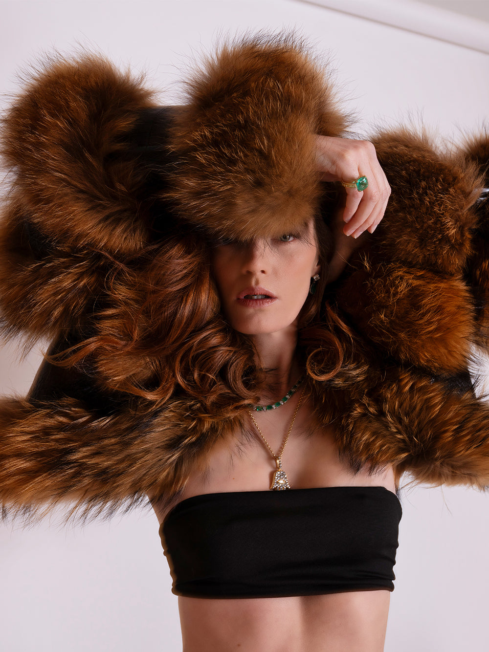 Black Brown Faux Fur Leather Panel Long Sleeve Cropped Jacket 9