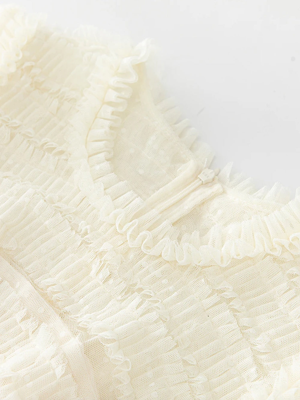 Ivory Round Neck Short Sleeve Tiered Ruffle Tulle A-Line Maxi Dress