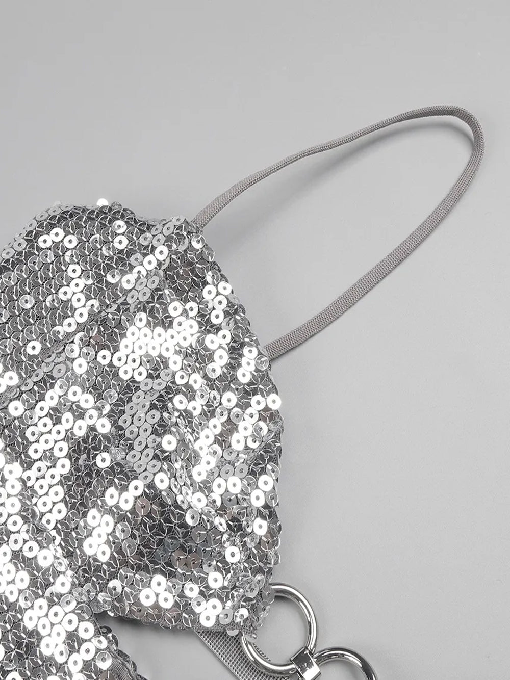 Silver Spaghetti Strap Sequin O-Ring Cutout Bodycon Mini Dress 9