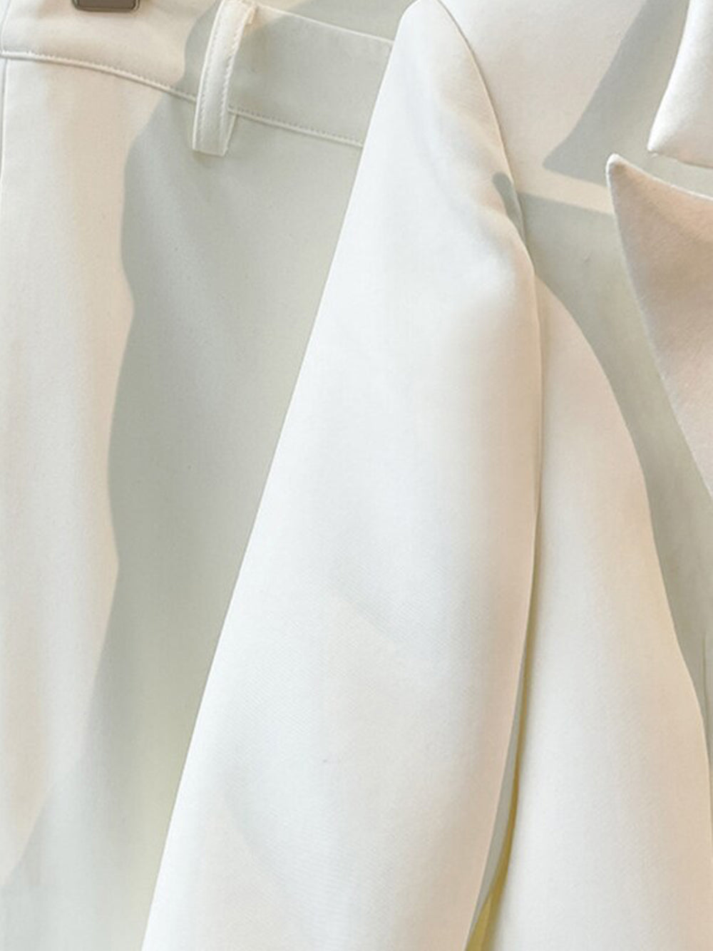 White Feather Trim Peak Lapel Blazer and Pants Set