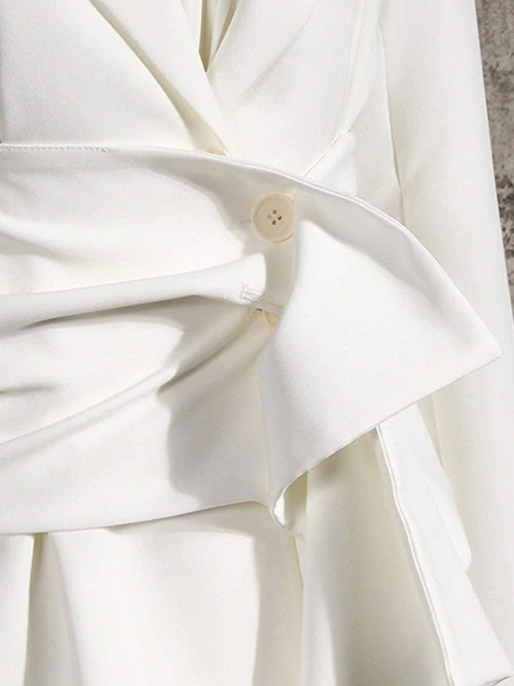 White Notch Lapel Ruched Corset Belt Long Sleeve Blazer 11