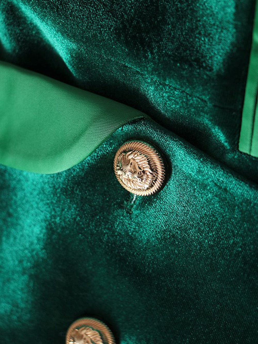 Dark Green Shawl Lapel Velvet Double Breasted Gold Button Blazer Dress