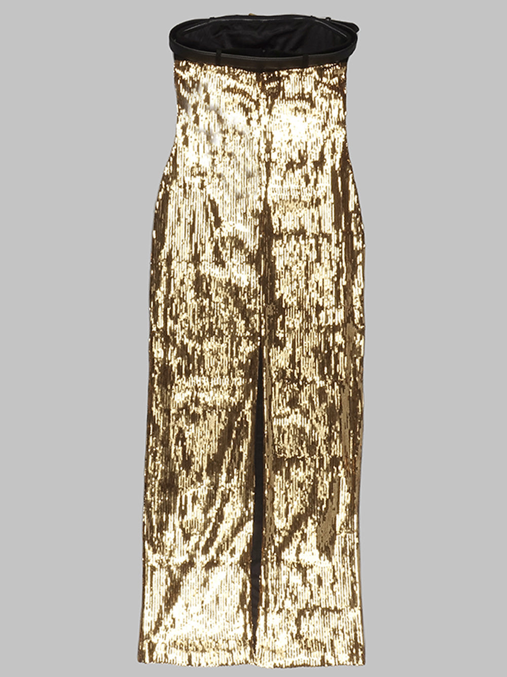 Gold Strapless Belted Sequin Ruched Bodycon Maxi Dress