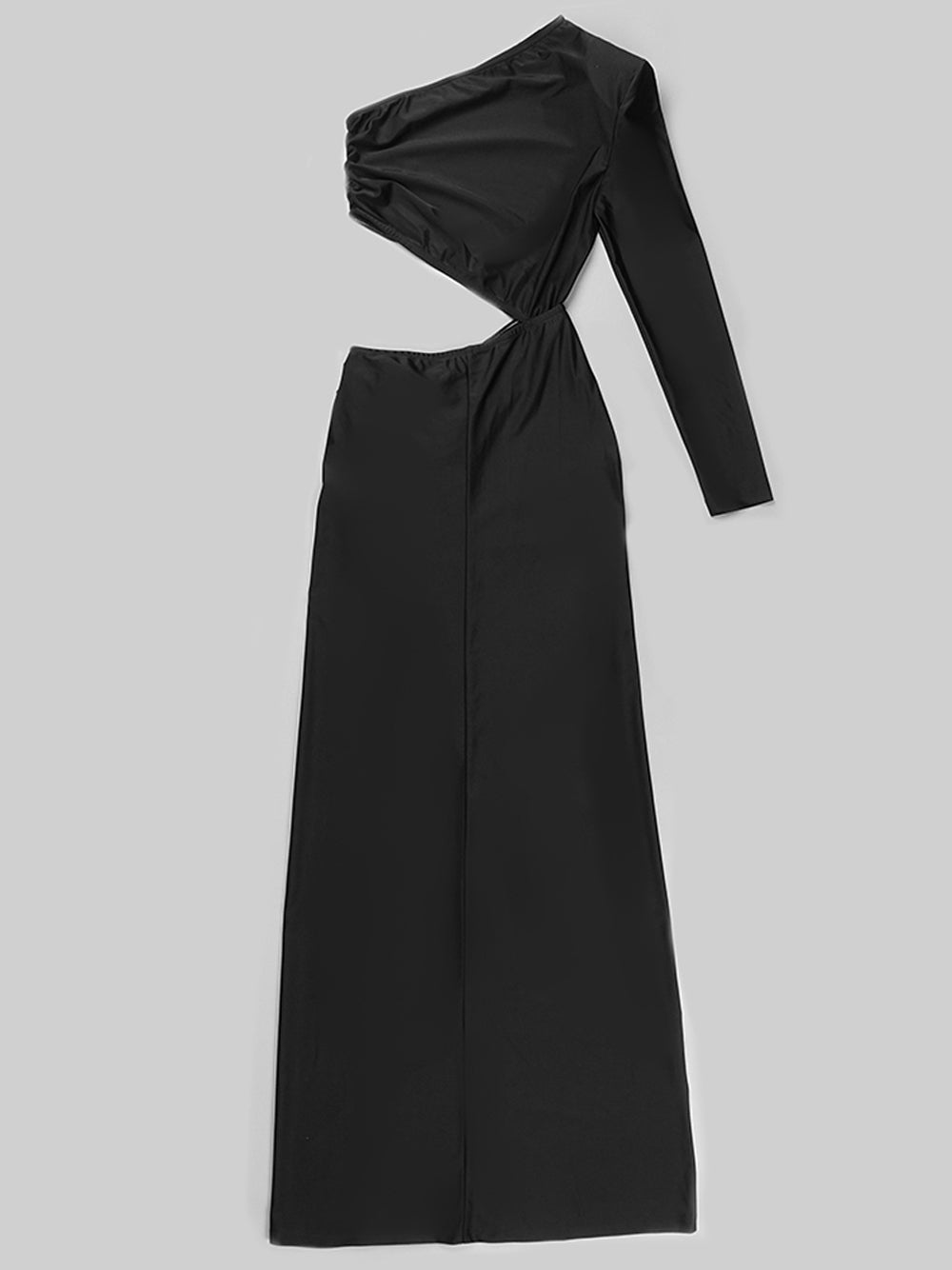 Black One Shoulder One Sleeve Cutout High Slit Bodycon Maxi Dress