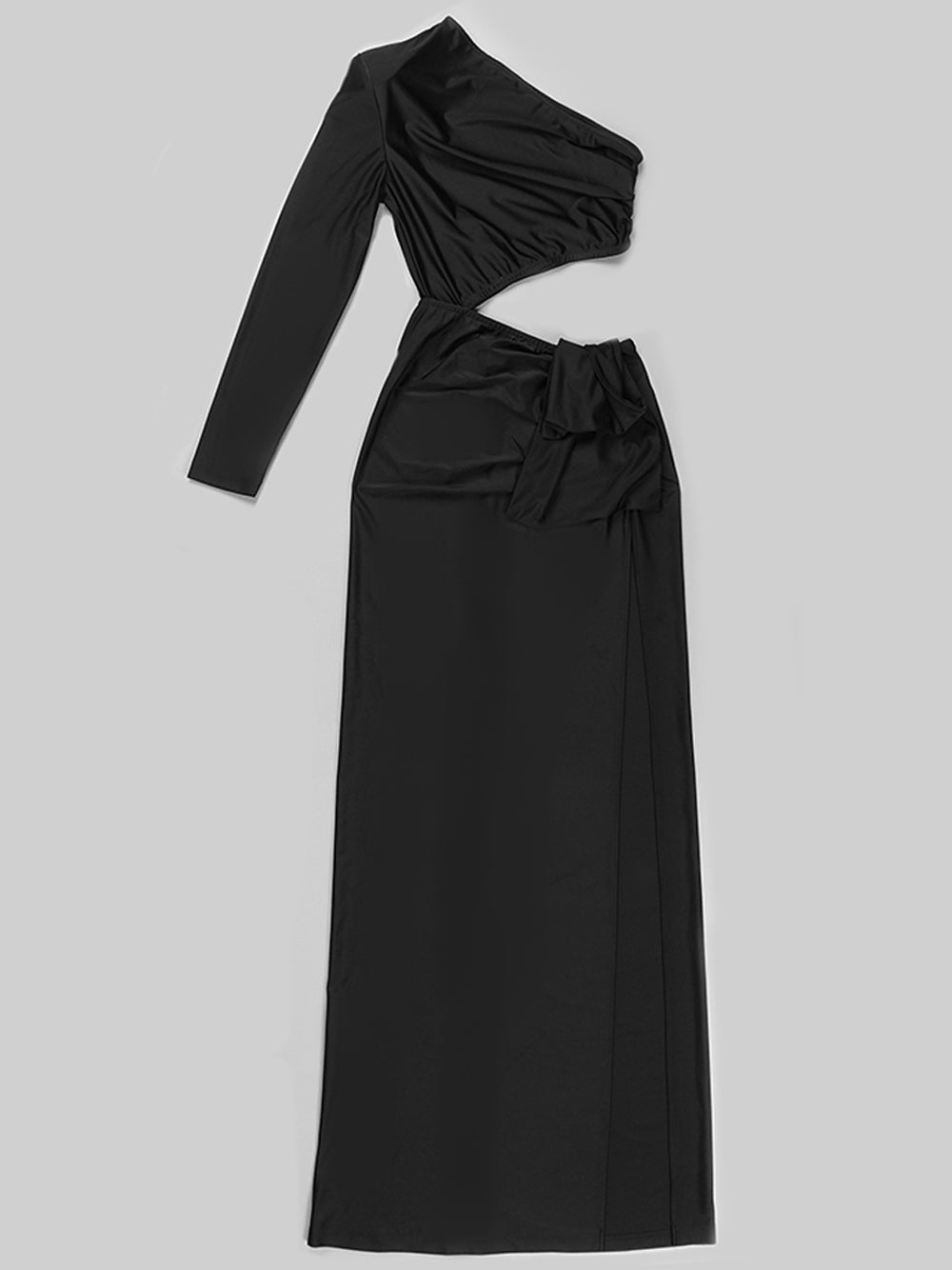 Black One Shoulder One Sleeve Cutout High Slit Bodycon Maxi Dress