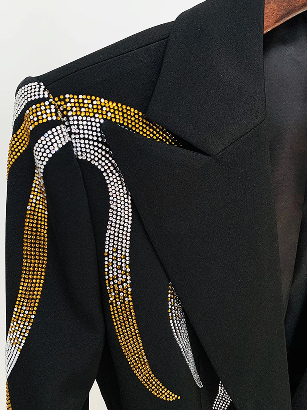 Black Rhinestone Embellished Belted Blazer and Pants Set 9