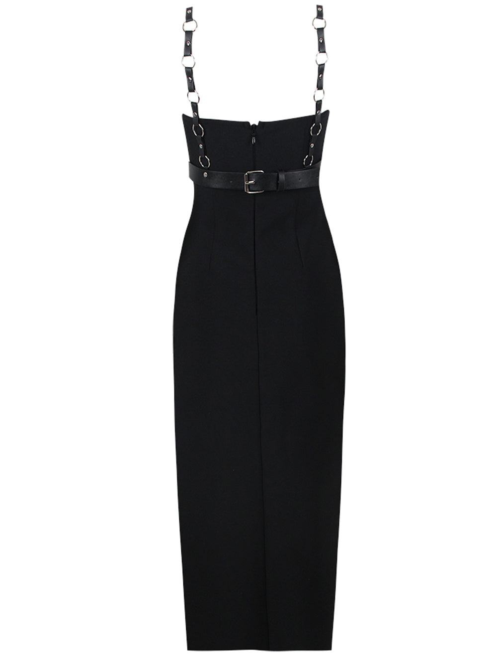 Black Strappy Harness Caged Studded High Slit Bodycon Maxi Dress 11