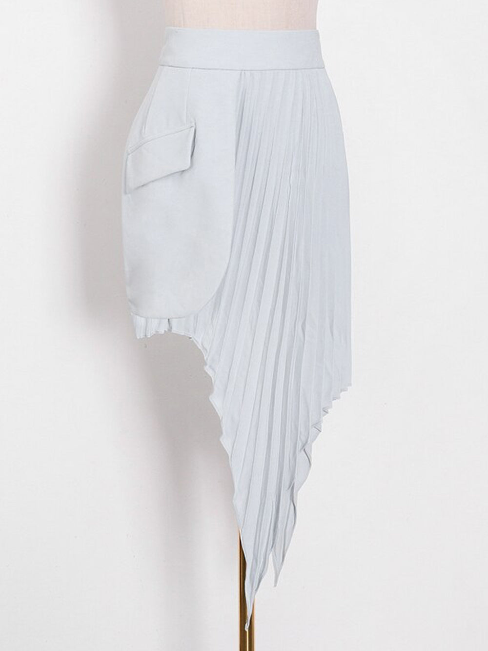 Light Blue Cropped Lace-Up Blazer and Pleated Asymmetric Skirt Set 15
