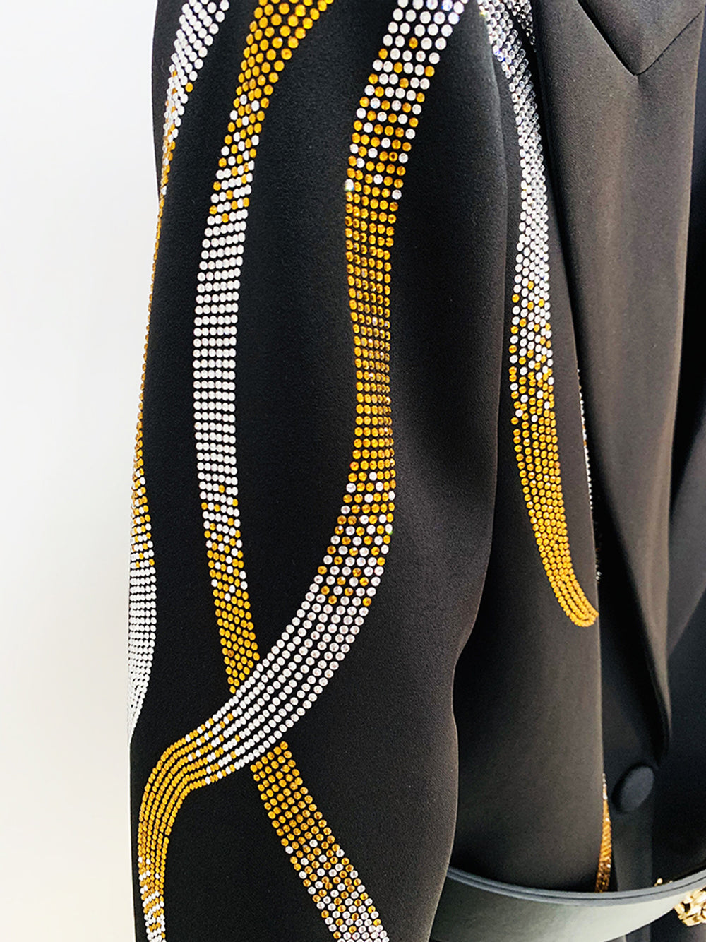 Black Rhinestone Embellished Belted Blazer and Pants Set 7