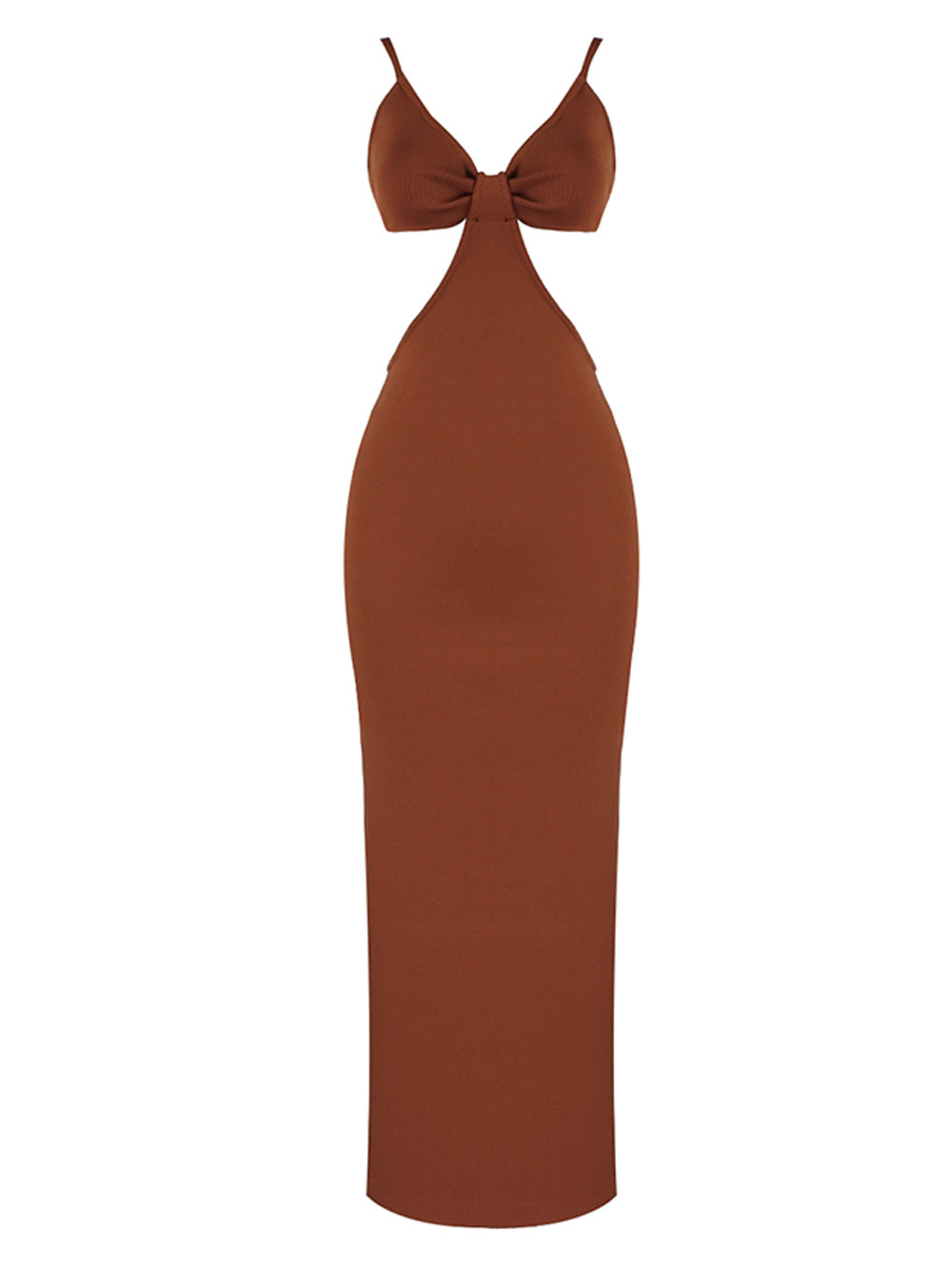 Brown Spaghetti Strap V-Neck Side Cutout Bodycon Maxi Dress 6