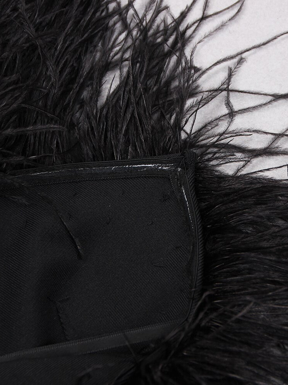 Black Strapless Feather Trim Bodycon Column Maxi Dress 7