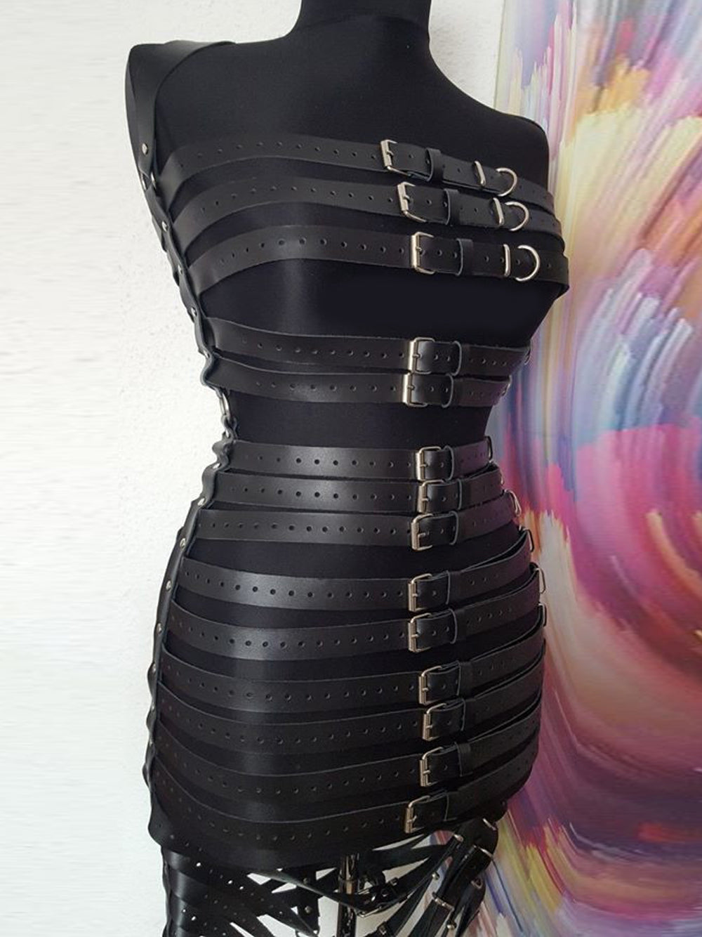 Black Multi Strap Buckle Belt Body Cage Harness 8
