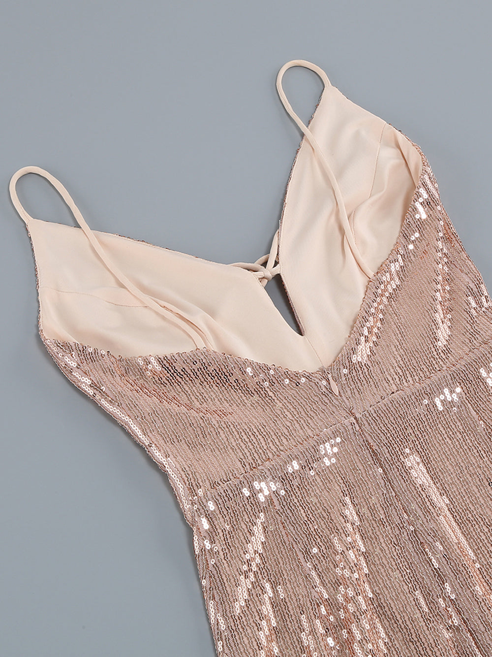 Apricot Spaghetti Strap Sequin Tie Front Feather Trim Bodycon Mini Dress 4