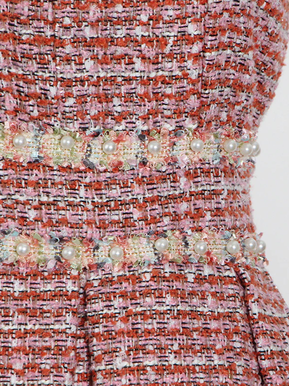 Pink Pearl Trim Tweed Jacket Slip Dress Set