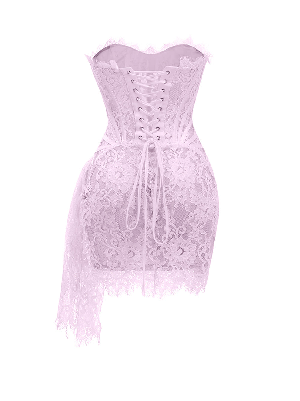 Lavender Strapless Eyelash Lace Corset Ruched Bodycon Mini Dress 2