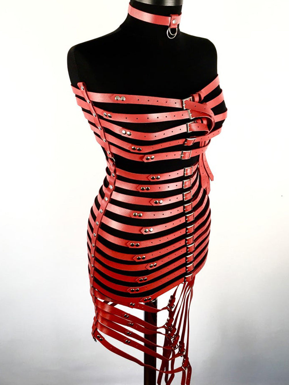 Red Multi Strap Buckle Belt Cage Harness Skirt