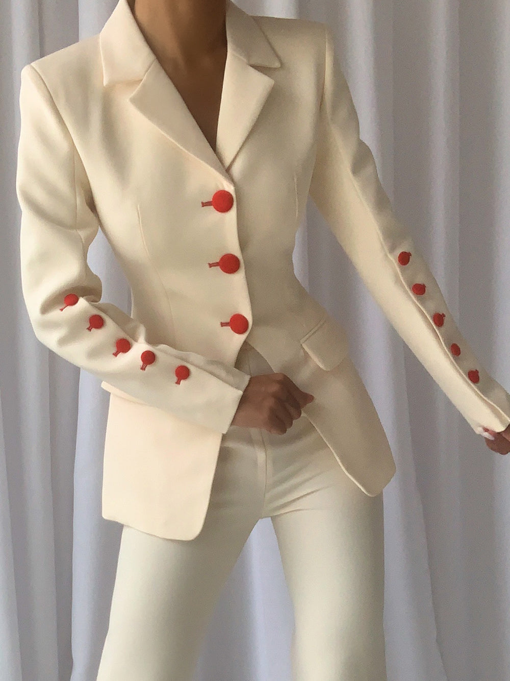 Beige Notch Lapel Button Blazer and Flare Pants Set
