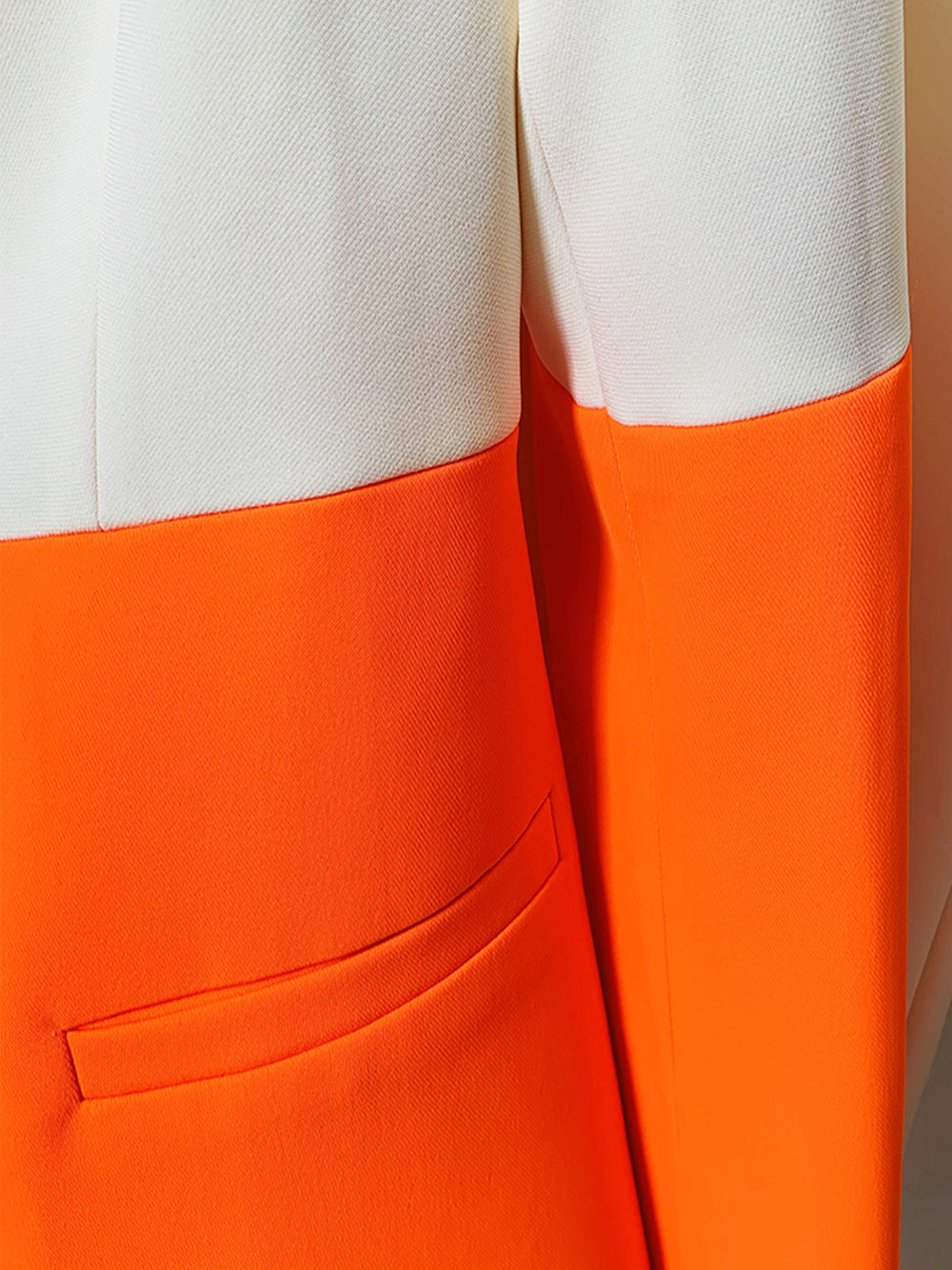 Orange Notch Lapel Color Block Blazer And Flare Pants Set 11