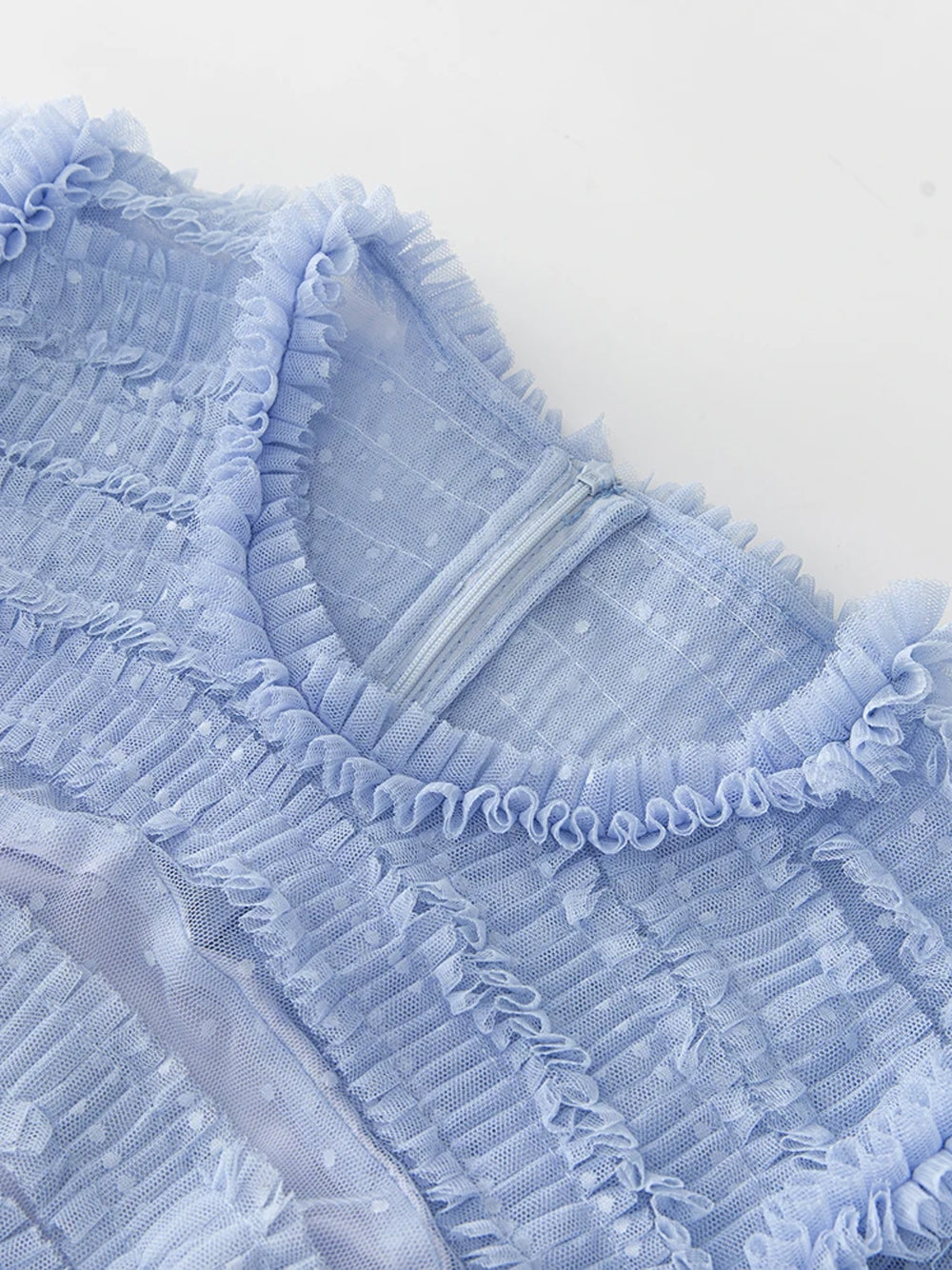 Arctic Blue Round Neck Tiered Ruffle Tulle Short Sleeve A-Line Maxi Dress