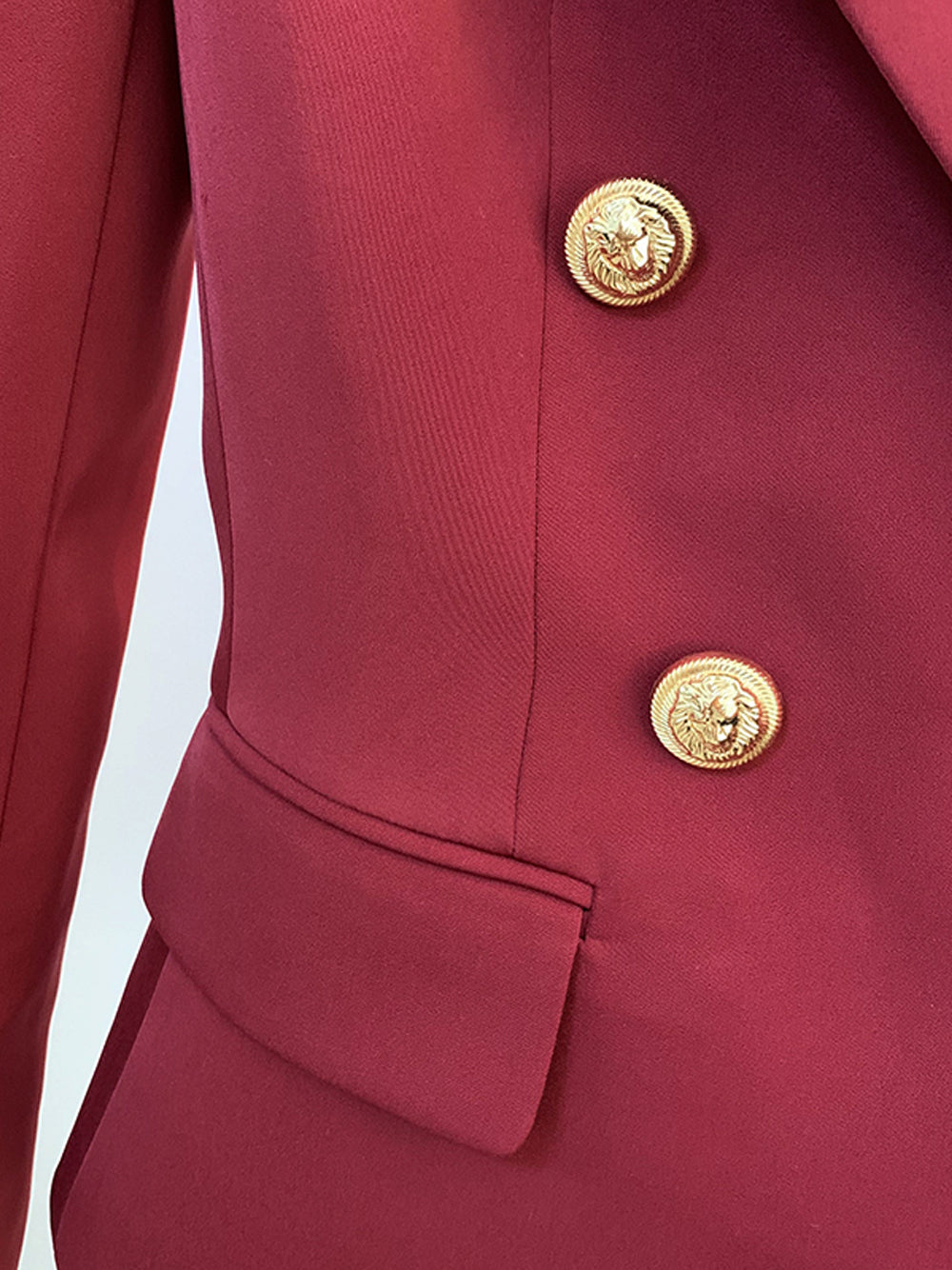 Burgundy Peak Lapel Double Breasted Gold Button Fitted Blazer 5
