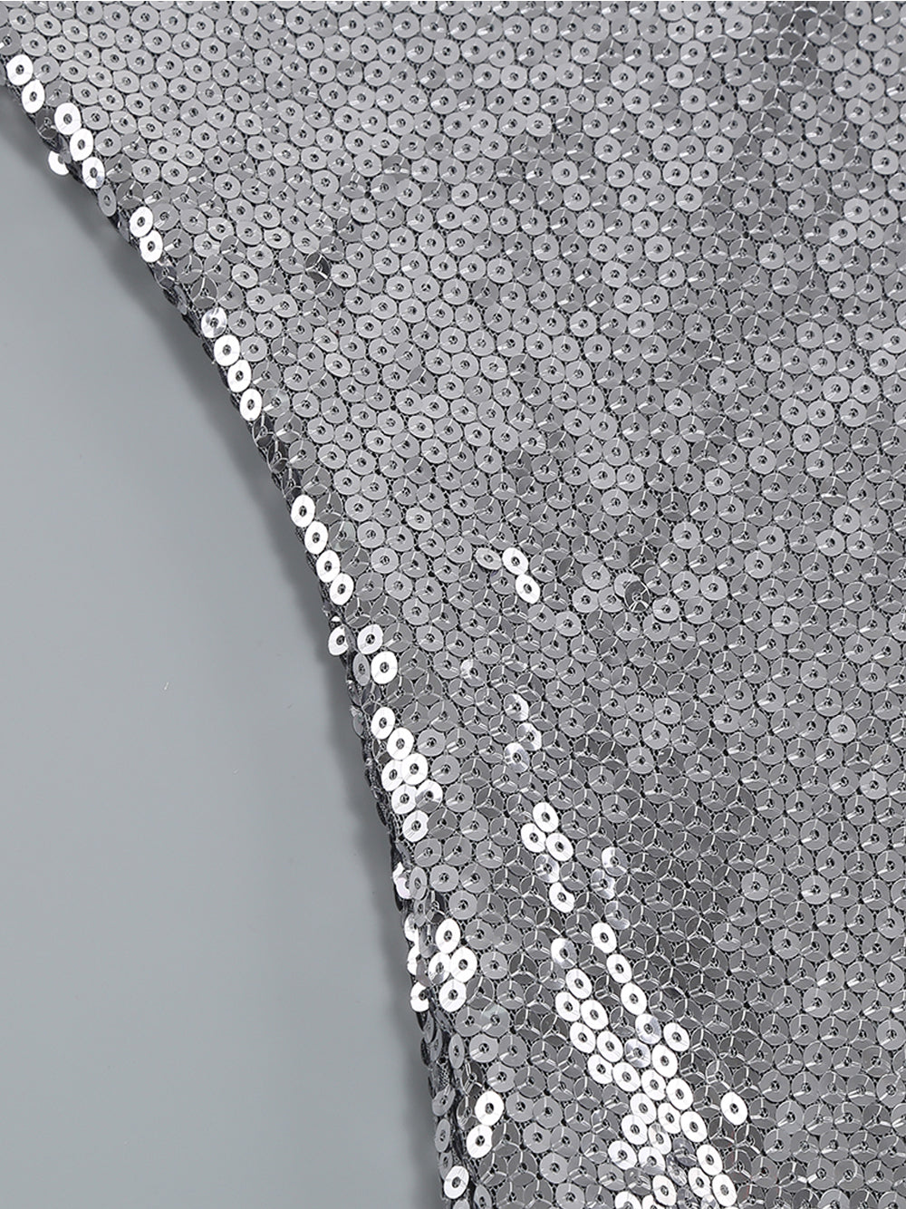 Silver Plunge Neck Sequin Long Sleeve Bodycon Mini Dress