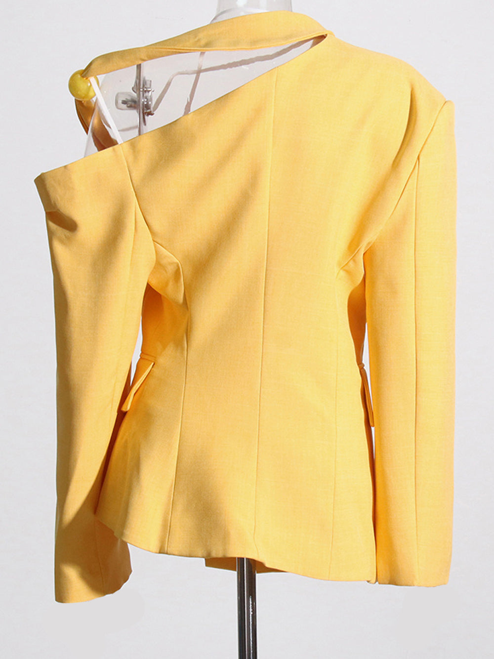 Yellow Asymmetric One-Shoulder Halter Strap Tailored Blazer 11