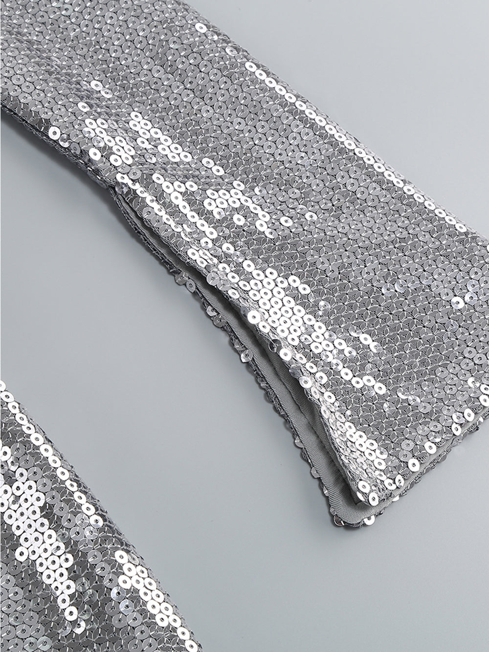 Silver Plunge Neck Sequin Long Sleeve Bodycon Mini Dress