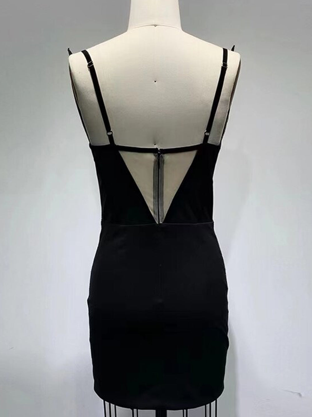 Black Spaghetti Strap Rhinestone Swirl Cutout Bodycon Mini Dress 7
