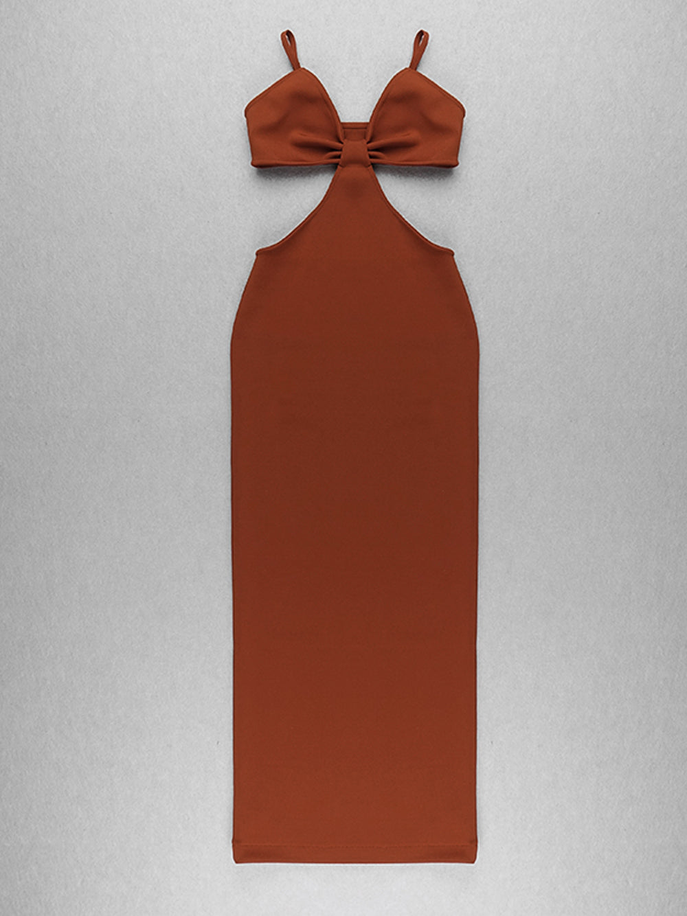 Brown Spaghetti Strap V-Neck Side Cutout Bodycon Maxi Dress 7