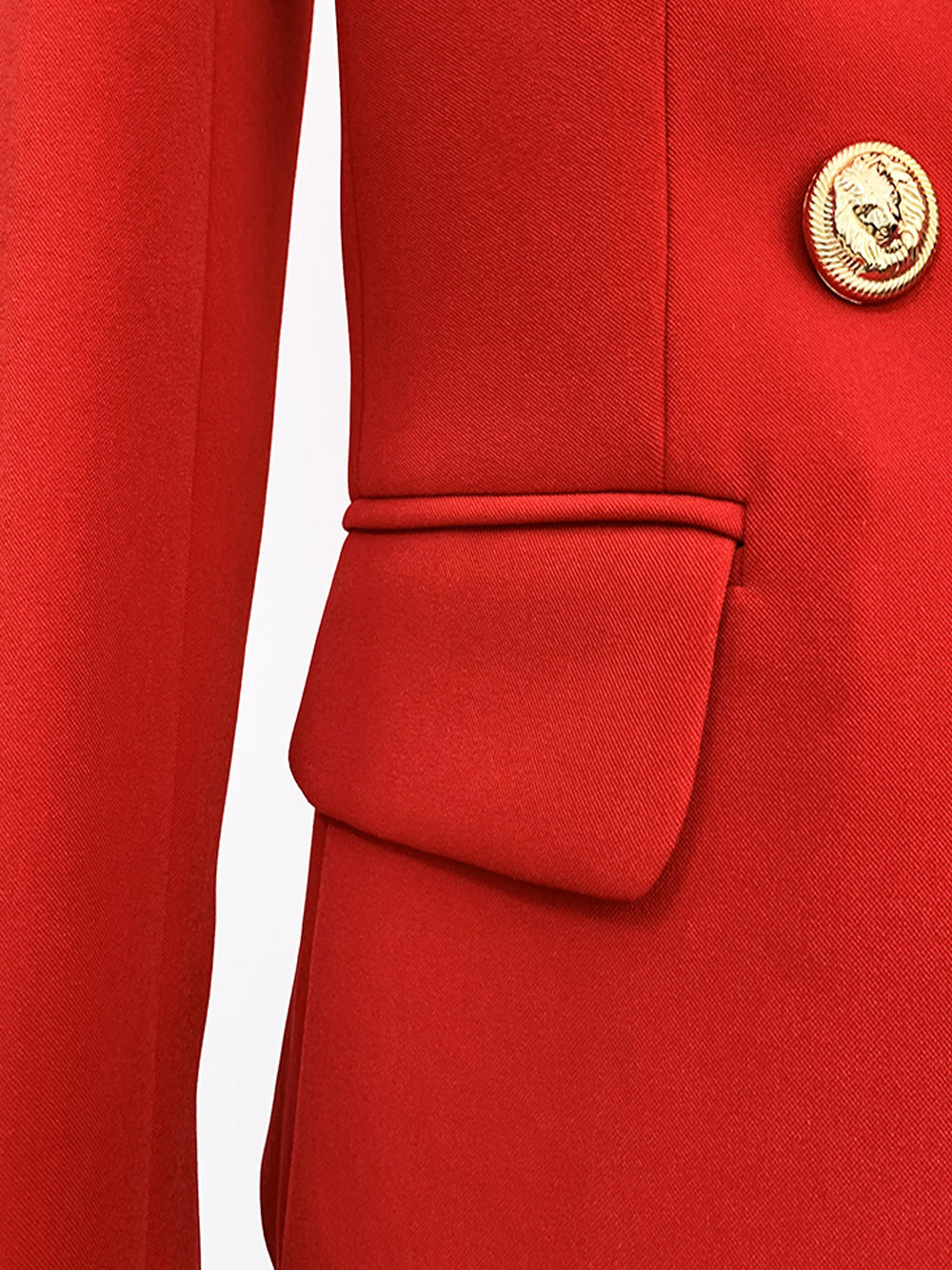 Red Peak Lapel Double Breasted Gold Button Tailored Blazer