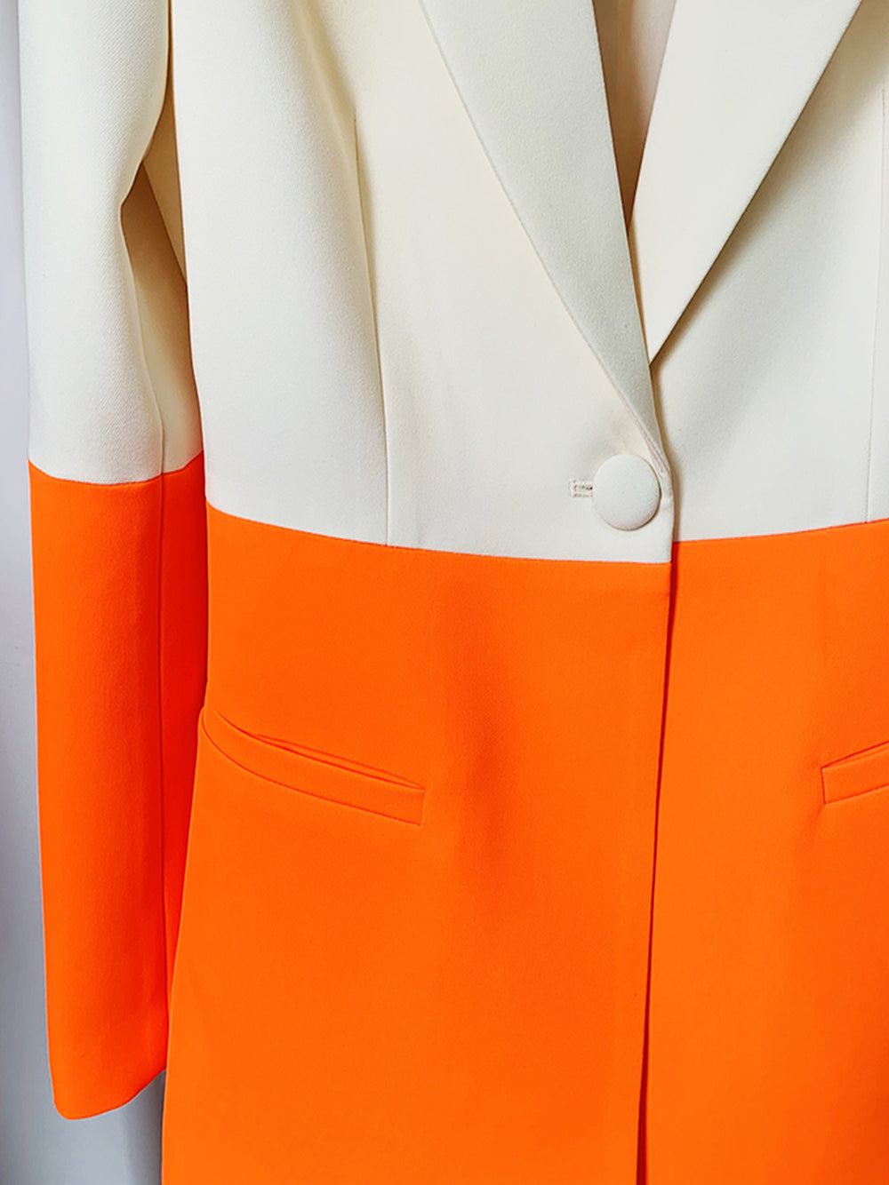 Orange Notch Lapel Color Block Blazer And Flare Pants Set 9