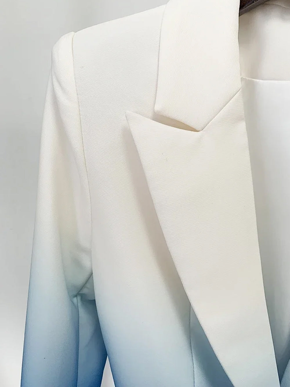Blue Peak Lapel Ombre Blazer and Flared Pants Set 7