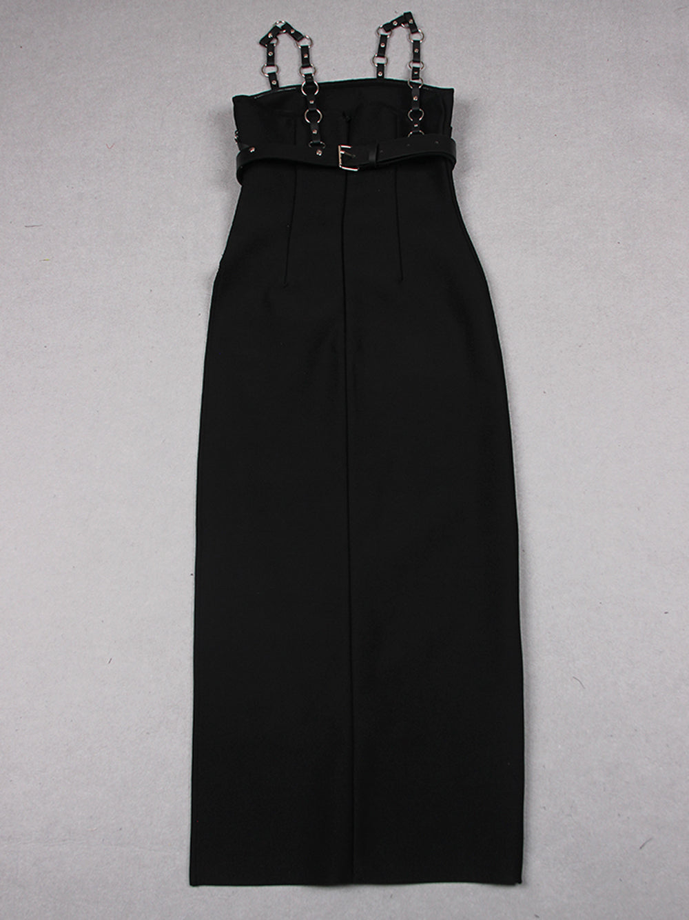 Black Strappy Harness Caged Studded High Slit Bodycon Maxi Dress 16