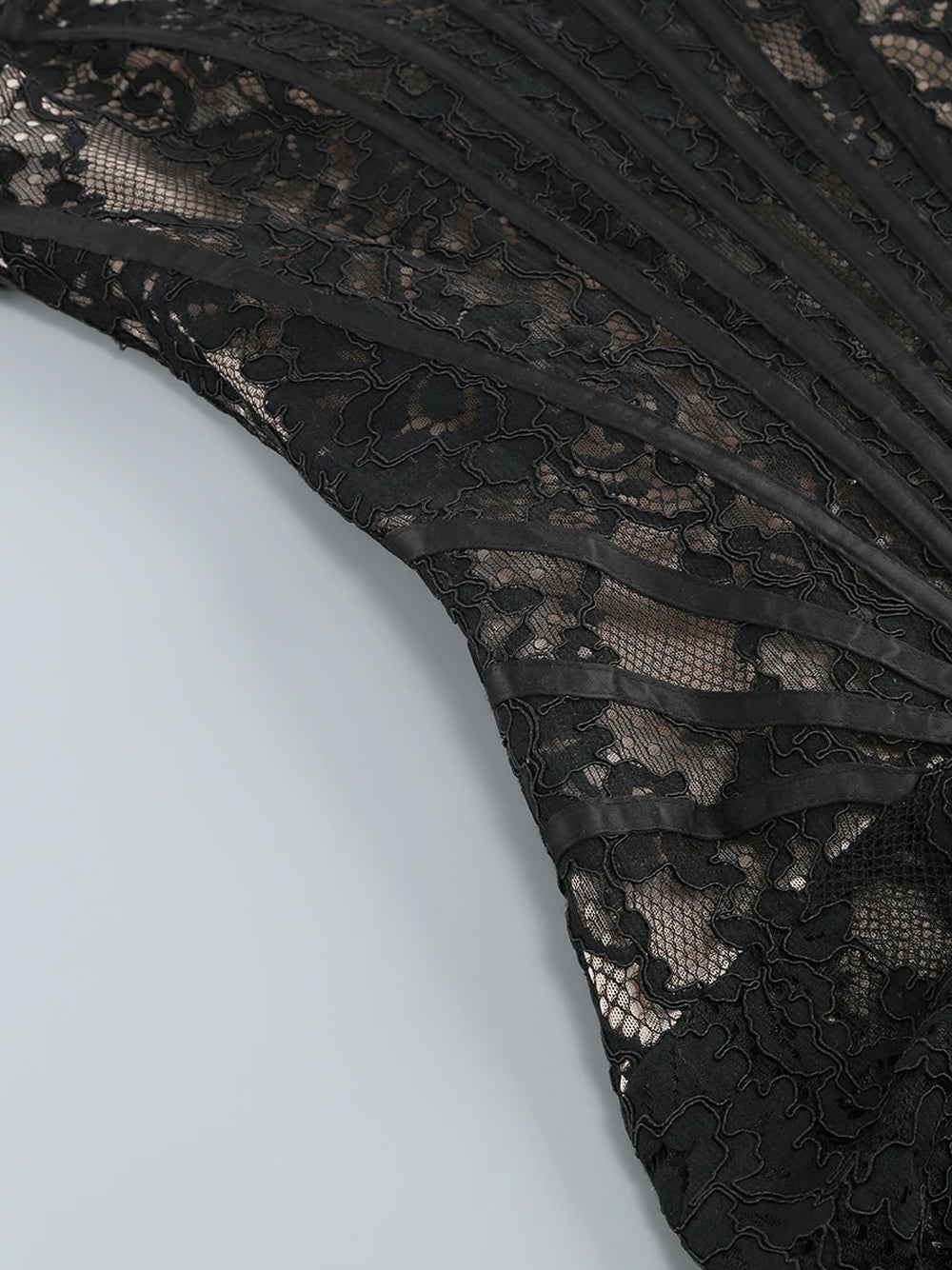 Black Strapless Eyelash Lace Corset Ruched Bodycon Mini Dress 20