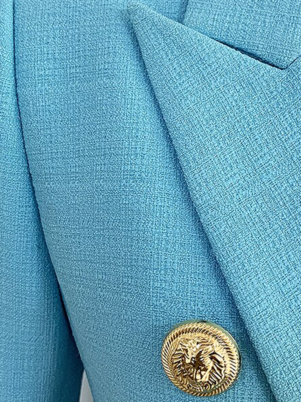 Blue Peak Lapel Gold Button Double-Breasted Tailored Blazer