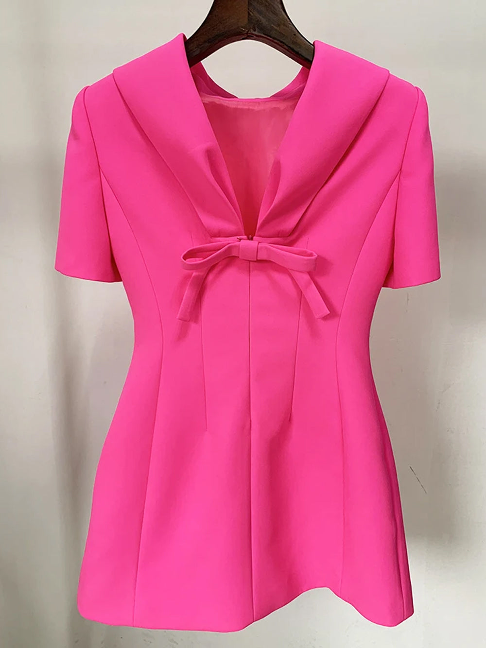 Fuchsia High Neck Cutout Short Sleeve A-Line Mini Dress 11