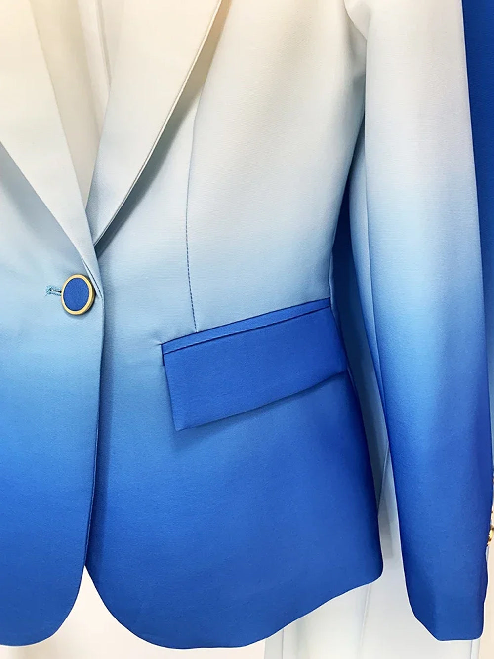 Blue Peak Lapel Ombre Blazer and Flared Pants Set 6