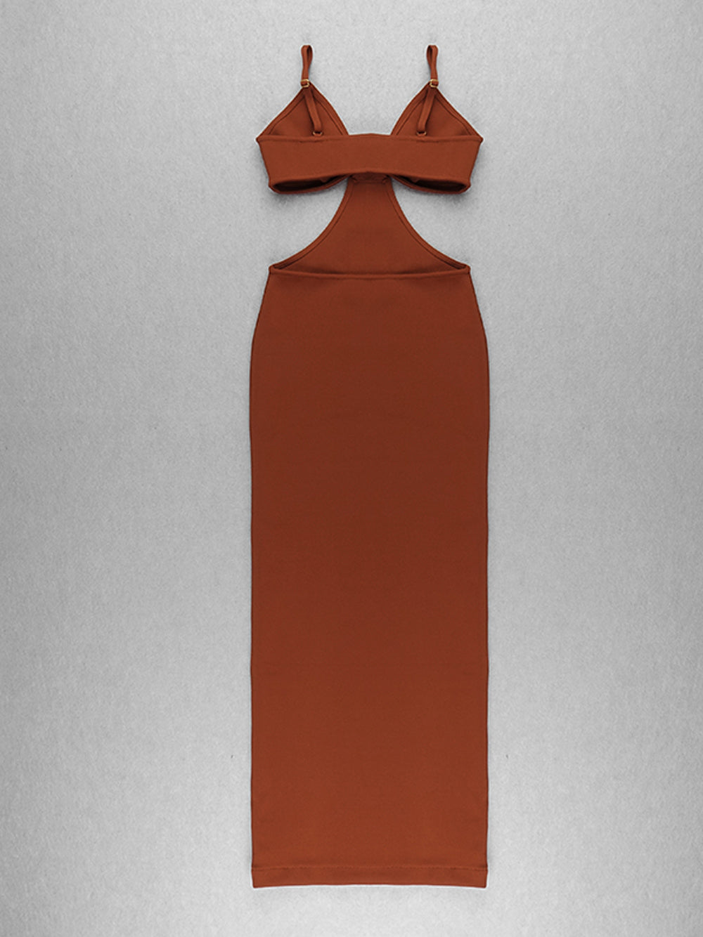 Brown Spaghetti Strap V-Neck Side Cutout Bodycon Maxi Dress 8