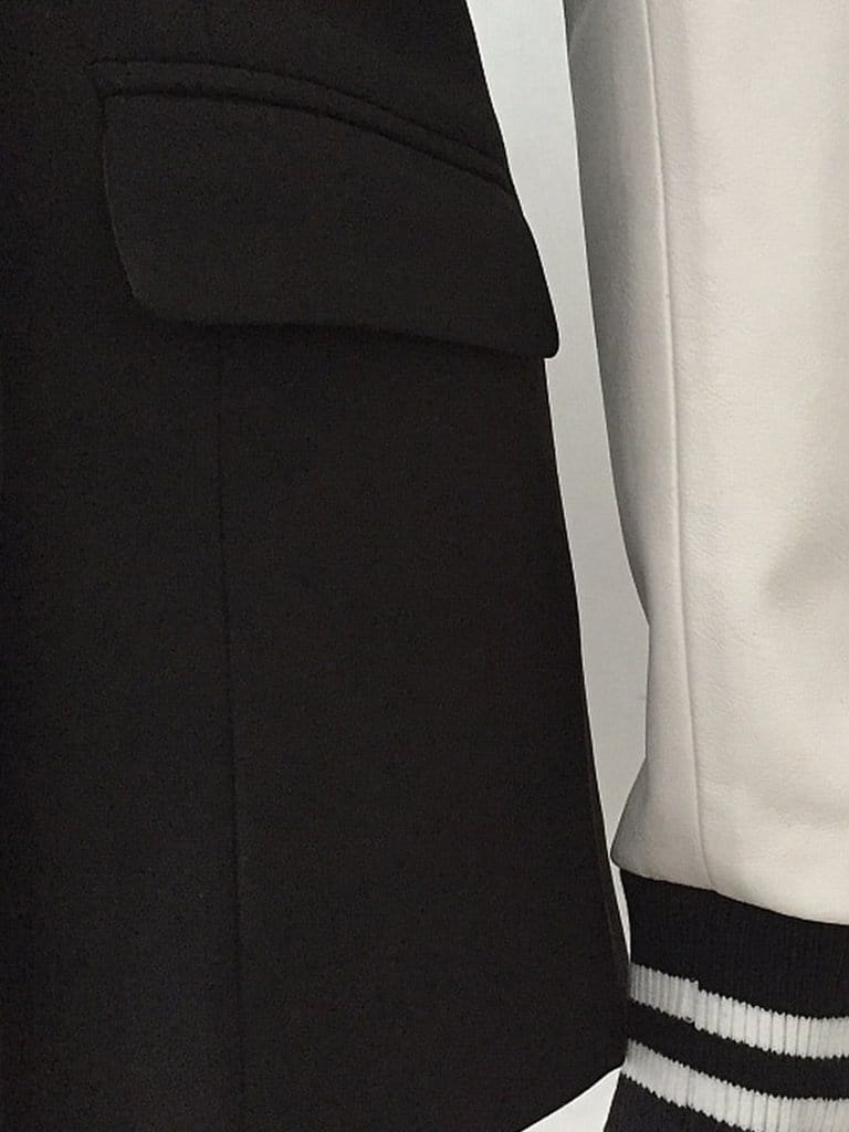 B&w Double-Breasted Gold Button Varsity Sleeve Contrast Blazer