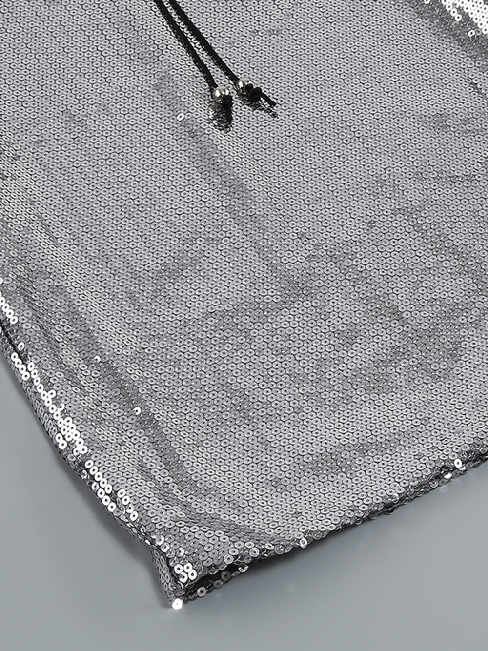 Silver Plunge Neck Sequin Long Sleeve Bodycon Mini Dress