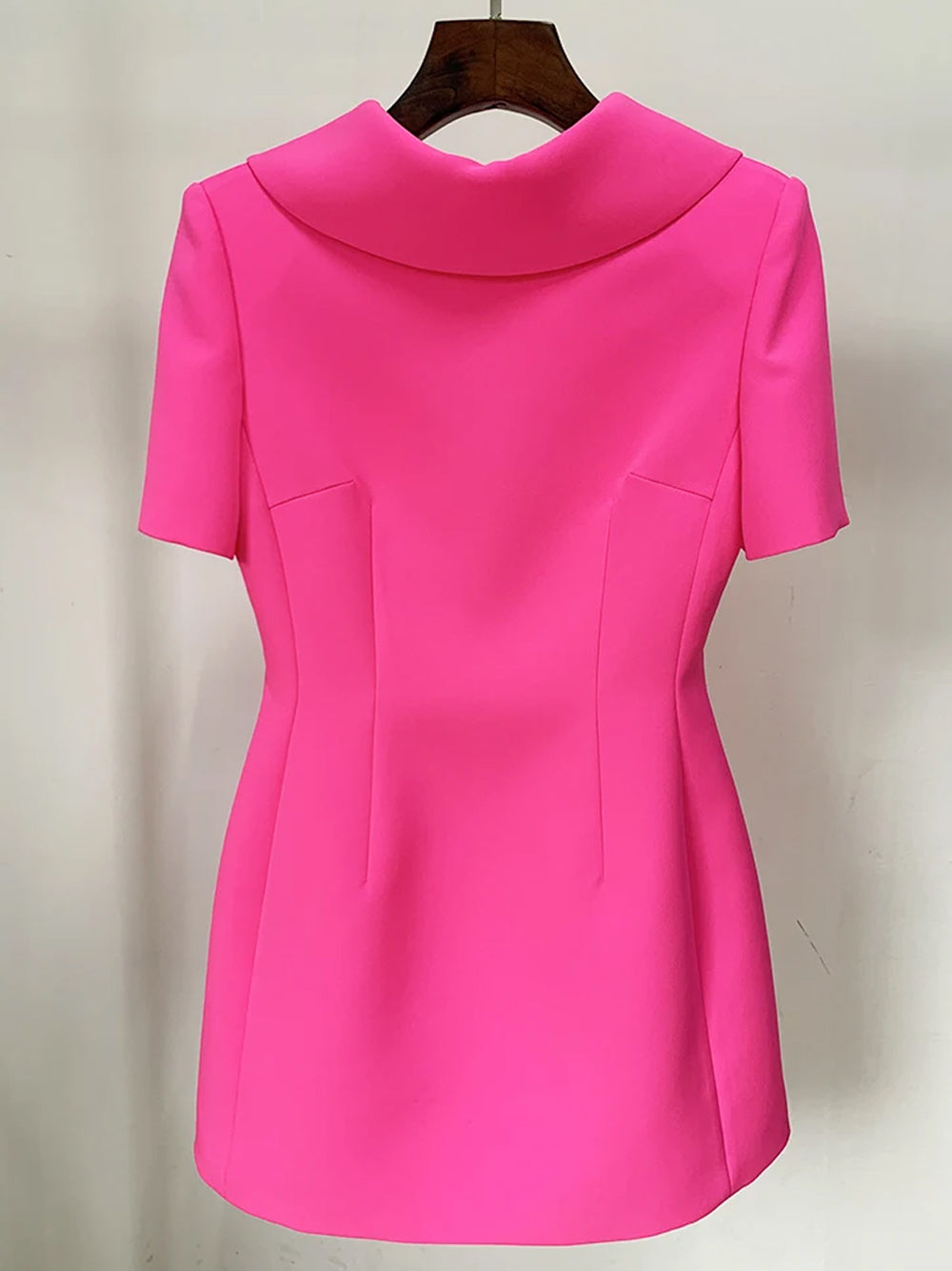 Fuchsia High Neck Cutout Short Sleeve A-Line Mini Dress 10