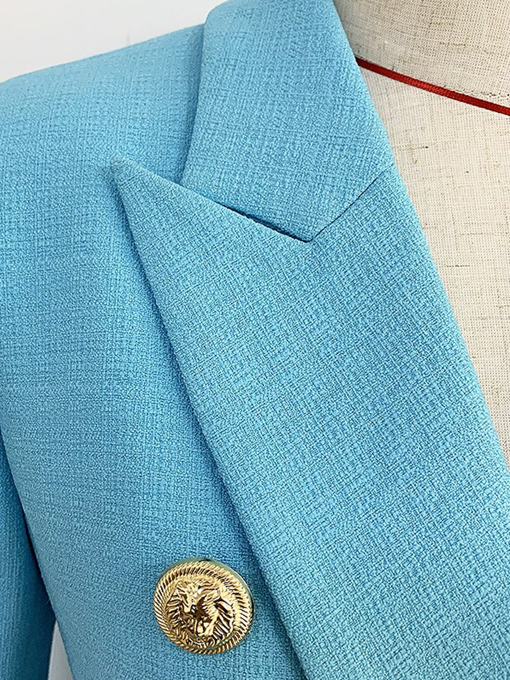 Blue Peak Lapel Gold Button Double-Breasted Tailored Blazer