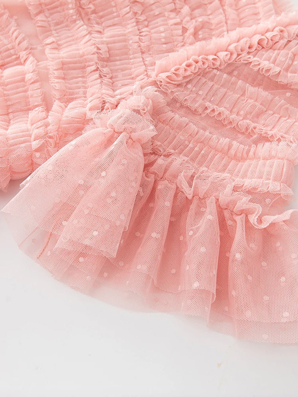 Pink Round Neck Short Sleeve Tiered Ruffle Tulle A-Line Maxi Dress