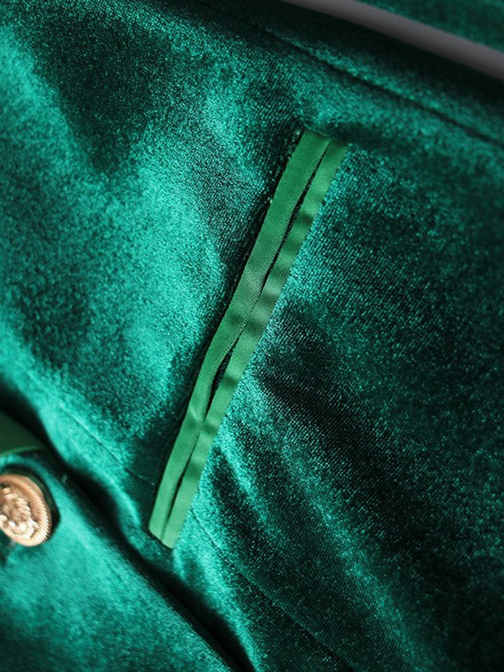 Dark Green Shawl Lapel Velvet Double Breasted Gold Button Blazer Dress