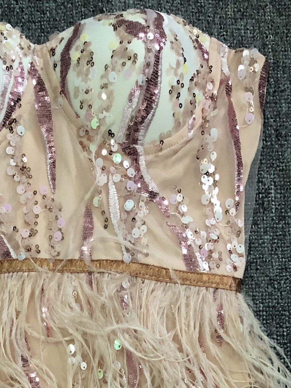 Pink Strapless Sweetheart Sequin Feather Trim Bustier Bodycon Mini Dress 6