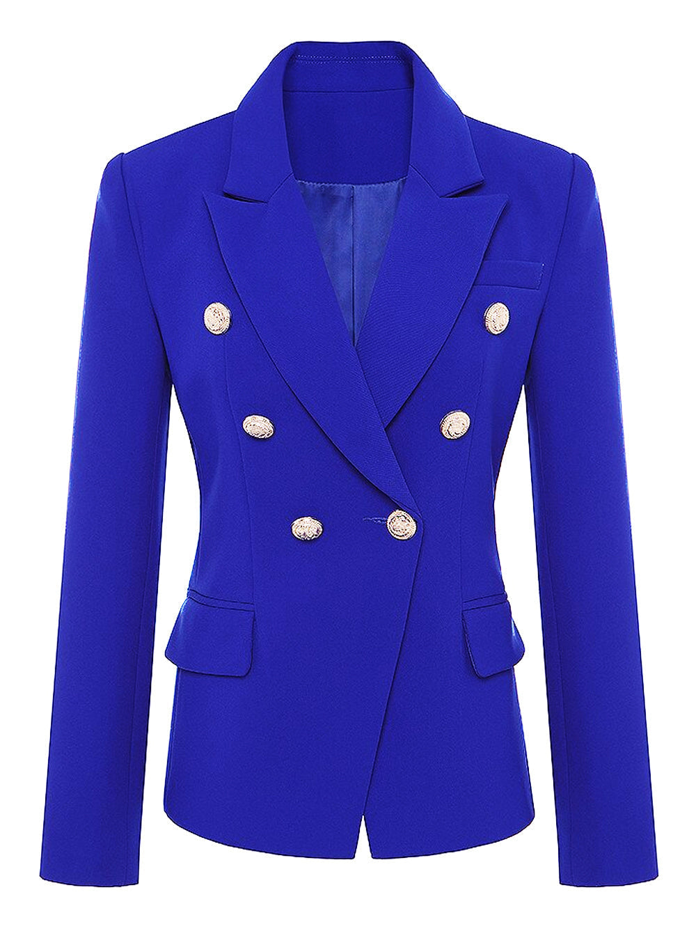 Blue Peak Lapel Double-Breasted Gold Button Blazer 4